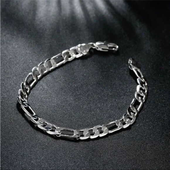 Men’s 925 Sterling Silver Figaro Chain Bracelet Unisex - Picture 1 of 10